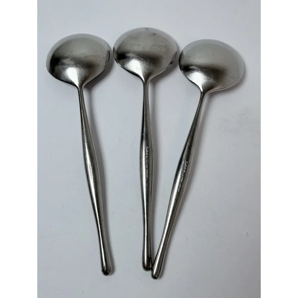 Lauffer Design 3 Stainless Round Bowl Soup Spoon Gumbo Towle Norway Lot‎ Of 3